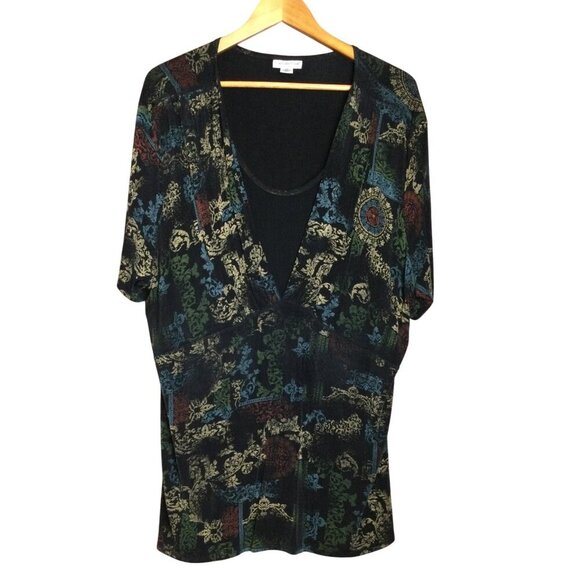 Coldwater Creek Womens 3X Dark Floral Babydoll Fairy Top Blouse Whimsigoth - Picture 1 of 8